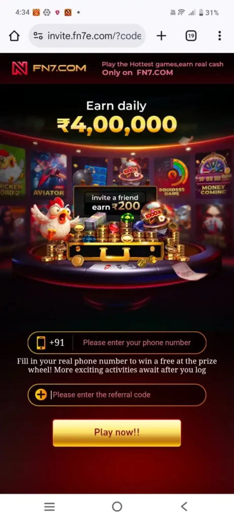 FN7 Game disclaimer page showing legal information and user responsibility notice